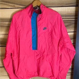 Vintage 90s Nike Men's Pink and Blue Windbreaker Jacket partial zip Large